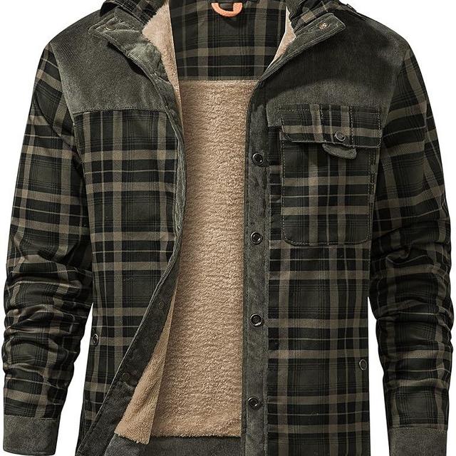 Flygo Men's Sherpa Lined Plaid Flannel Shirt Jacket Snap Button Warm Winter Jacket with Pockets