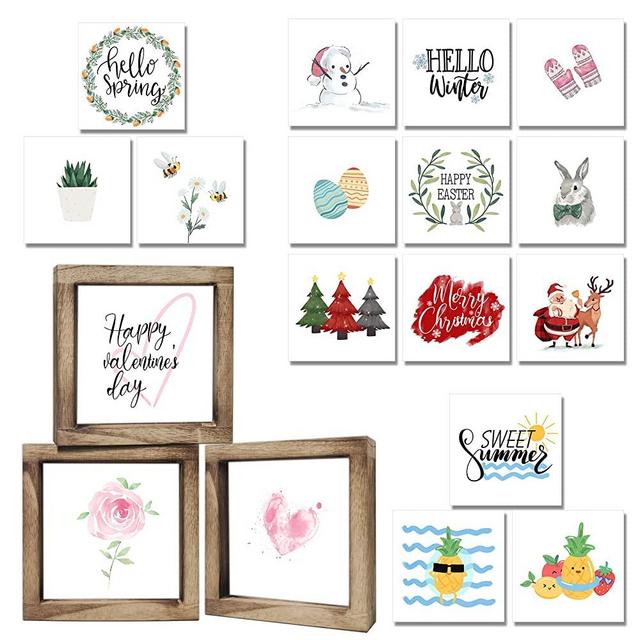 Valentine's Day Decor Farmhouse Home Decor Signs 36 Interchangeable Sayings with 3 Wooden Frames for Office and Living Room Tiered Tray Decor Table Desk Wall Decor Seasonal Decoration Holiday Gift