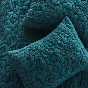 Dahlia Cotton Jersey Floral Shams, Set of 2 - Teal (Standard)