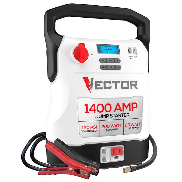 Vector 1400 Peak Amp Jump Starter with 120 PSI Compressor & USB-C & USB-A Power