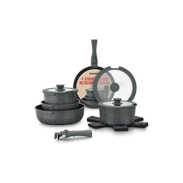 Bakken-Swiss Detachable 13-Piece Cookware Set - Black Granite