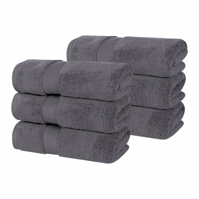 Zero Twist Cotton Solid Chevron Dobby Border Super Soft Hand Towel Set of 6, Grey - Blue Nile Mills