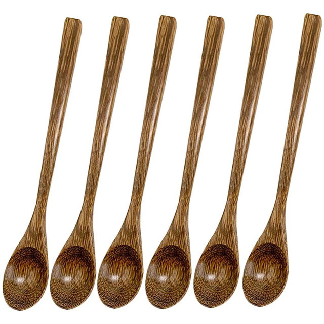 Zenxylo 6 PCS Small Wooden Spoons 8"L x 1.1"W, Perfect for Jars Durable and Sturdy Salt Spoons Spice Spoons