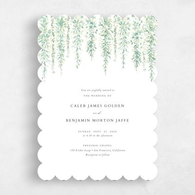 Green Scalloped Wedding Invitation - Portree Portrait