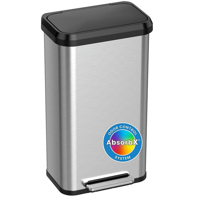 iTouchless 20 Gallon Step Pedal Kitchen Trash Can with Odor Filter Stainless Steel and Dent-Proof Black Plastic Lid Large 75 Liter Bedroom Home Office Commercial Tall Recycle Garbage Bin Wastebasket