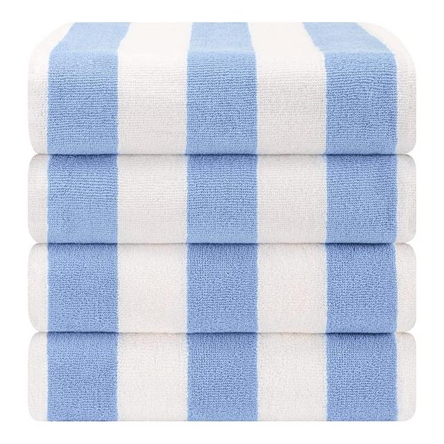 American Soft Linen Beach Towel, 4- Packed Cabana Striped 100% Cotton Pool Towels, 30x60 in Oversized Beach Towels, Soft Absorbent Sand Free Swim Towels, Sky Blue