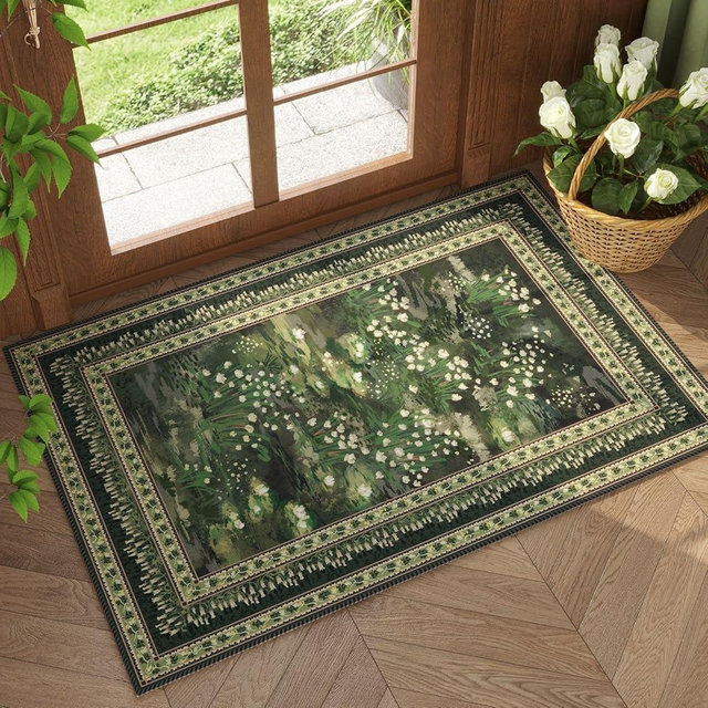 Rugcomf 2x3 Rug Impressionist-Style Vintage Indoor Door Mat Machine Washable Small Area Rug Non-Slip Low Pile Throw Rugs for Entryway Kitchen Front Door Indoor Entrance Entry Kids Room, Green
