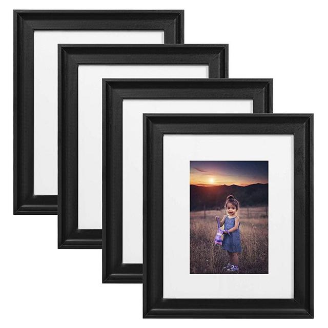 Upsimples Home 8x10 Picture Frame, Real Glass and Composite Wood for Wall or Tabletop Display, Display Pictures 5x7 with Mat or 8x10 Without Mat, Hanging Hardware Included, Set of 4, Black