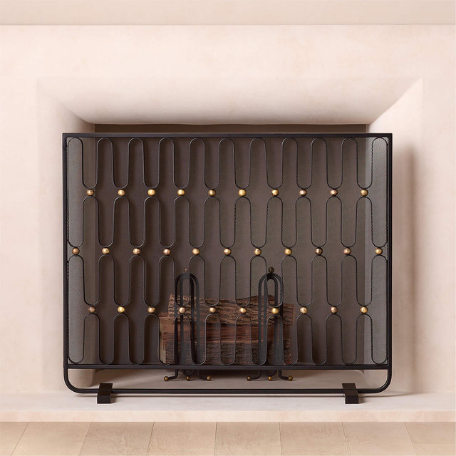 Cassandre Black and Gold Iron Fireplace Screen