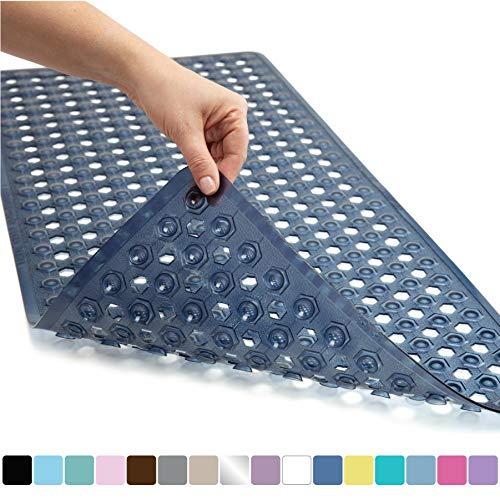 Gorilla Grip Original Patented Bath, Shower, Tub Mat, 35x16, Machine Washable, Antibacterial, BPA, Latex, Phthalate Free, Bathtub Mats with Drain Holes, Suction Cups, XL Size Bathroom Mats, Navy Blue