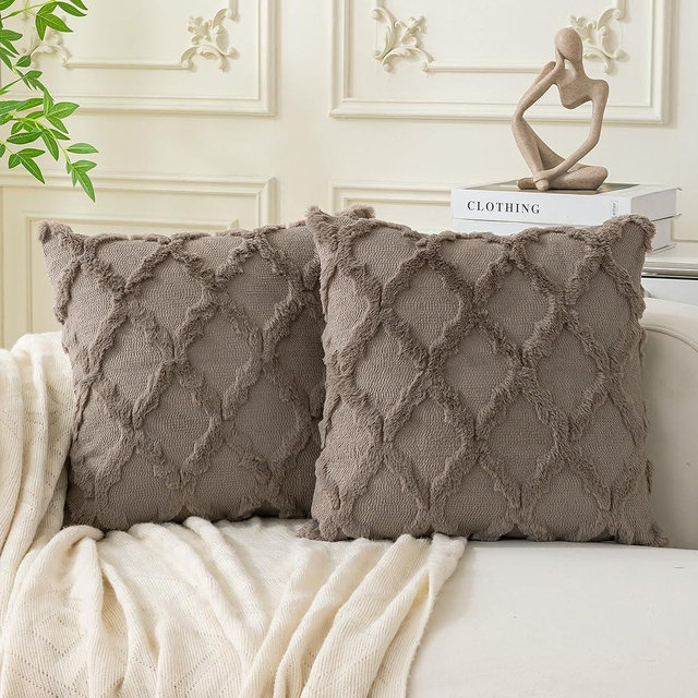 Cozoomy Set of 2 Soft Moroccan Throw Pillow Covers 20x20 Inch Plush Boho Decorative Pillow Cover Accent Cushion Case for Couch Sofa Bed, Deep Grey