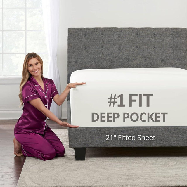 Queen Fitted Sheet Only Deep–Pocket – Extra Deep Pocket Queen Fitted Sheet – 21” Fitted Sheets Perfectly Fit 17”–23” Deep Mattress & Toppers – Lovely Joyful Feel – 1 Bottom Sheet Queen Size – White