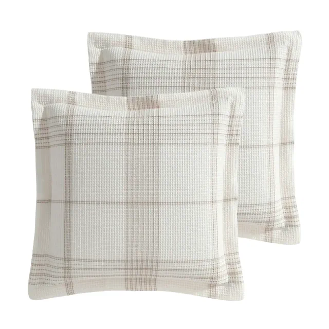 Waffle Plaid Taupe Euro Sham Set of 2 - Levtex Home