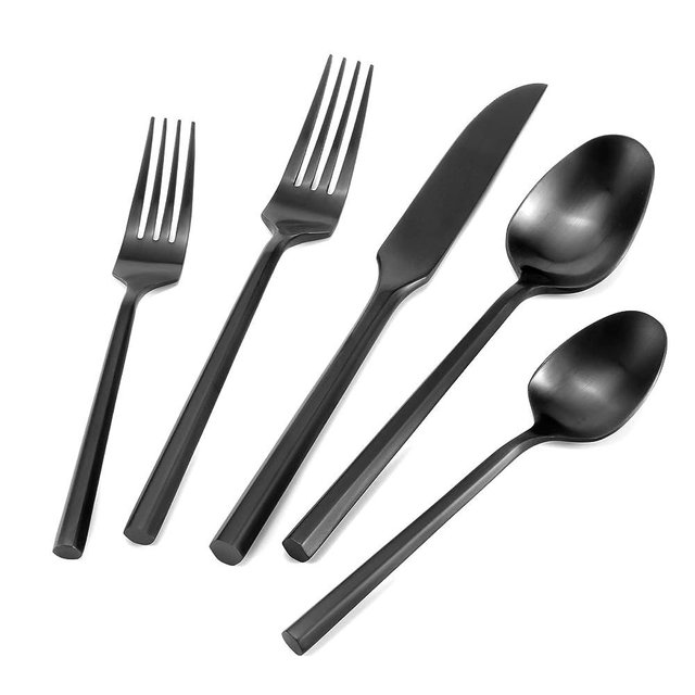 DEACORY Silverware Set Flatware Set Matte Black Cutlery Set Brushed Finished Hexagon Handle Heavy Stainless Steel 40 Pieces Dishwasher Safe Service for 8