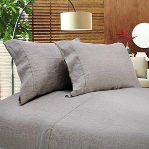 Simple & Opulence 100% Linen Embroidery Solid Sheet Set (Queen, Linen)