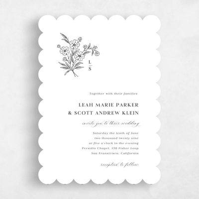White Scalloped Wedding Invitation - Artura Portrait