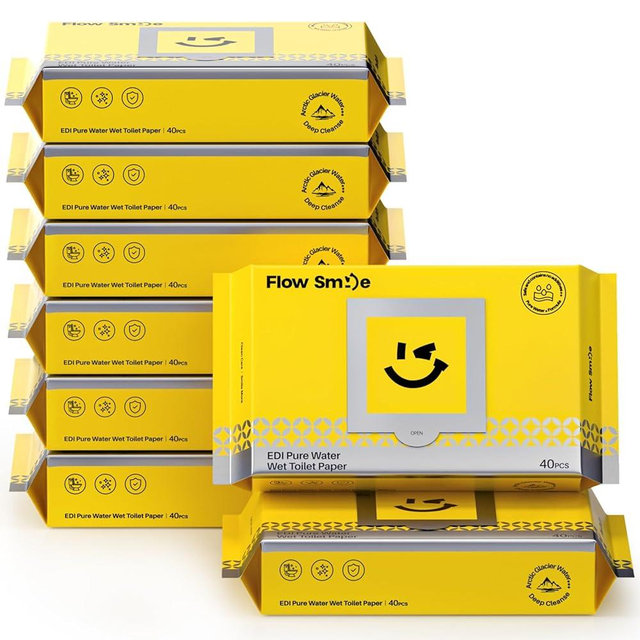 FLOW SMILE Flushable Wipes for Adult Wet Wipes, 320 Count XL Unscented Toilet Wipes, Thick & Durable, 100% Plant Based Fibers, Septic & Sewer Safe for Sensitive Skin (8 Pack)