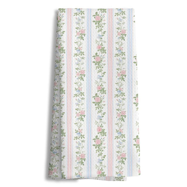 efgthyjdh Grandmillennial Blue and Pink Floral Striped Kitchen Towels, Cottagecore French Country Hand Tea Towels for Bathroom, Farmhouse Pink Green Blue Botanical Dish Towel Dishcloth, 16x24 Inch