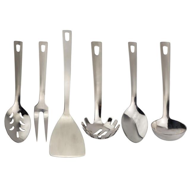 Darware Silver Serving Spoon & Utensil Set, 6pc; Includes Pasta Server, Fork, Spoon, Slotted Spoon, Ladle, & Cake/Casserole Server