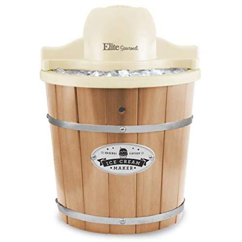 Elite Gourmet EIM-924L Old Fashioned Vintage Appalachian Wood Bucket Electric Maker Machine with Leak-Proof Liner, Uses Rock Salt Churns Ice Cream in Minutes, 4 Quart, Pine