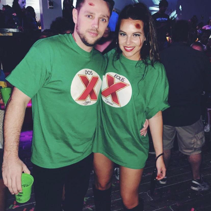 David didn't know then but dating Lindsay meant he was signing up for a lifetime of coordinated Halloween costumes. 
Thankfully, he's a good sport :)