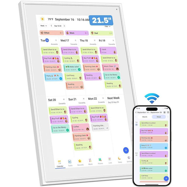 Canupdog 21.5 Inch Digital Calendar, Electronic Planner & Chore Chart with 1920x1080P IPS Touchscreen, Task Rewards System, Interactive Display for Family Schedules, Christmas Gifts for Women Mom