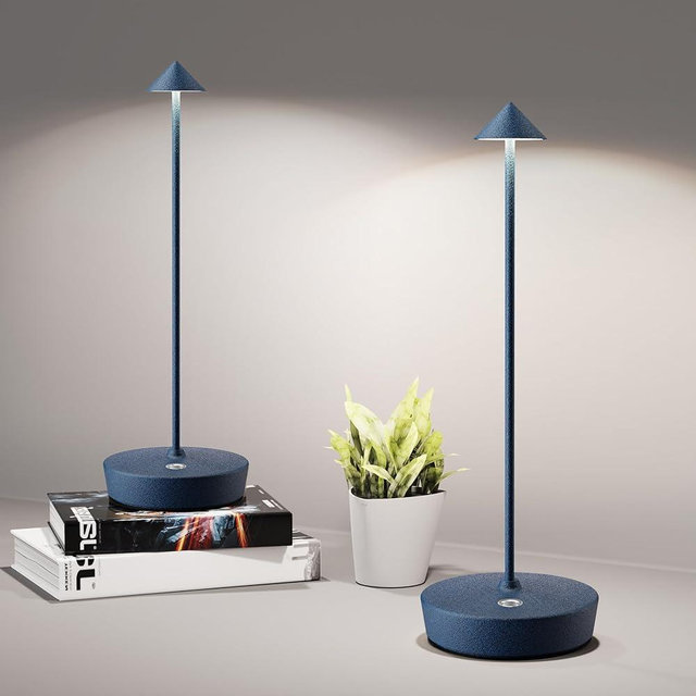 SHANGCAI Cordless Table Lamps Rechargeable, 6000mAh Battery Operated LED Desk Lamp Outdoor Waterproof Portable Touch Dimmable Table Light for Patio Restaurant Dining Home Set of 2 Blue