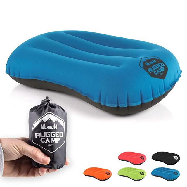 Rugged Camp Camping Pillow - Ultralight Inflatable Travel Pillows - Multiple Colors - Compressible, Lightweight, Ergonomic Neck & Lumbar Support - Perfect for Backpacking or Airplane Travel