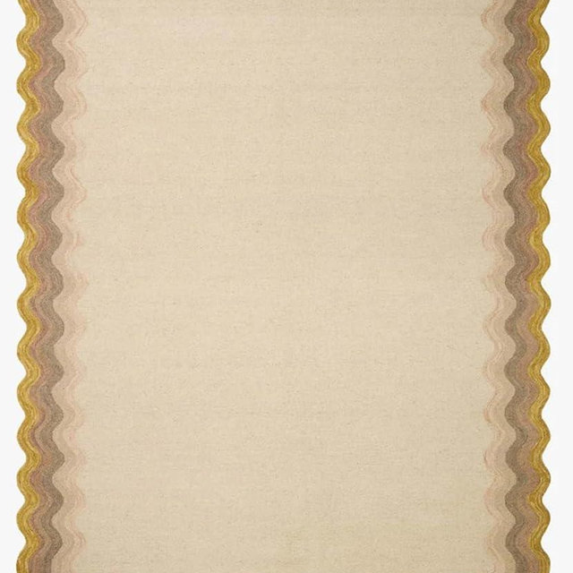 Capitola Rugs Hand Tufted 100% Wool Rug, Scalloped Edges, Hand Hooked, Modern Ombre Wave Design, Multiple Sizes/Colors (Mustard, 8x10), CAAC-22
