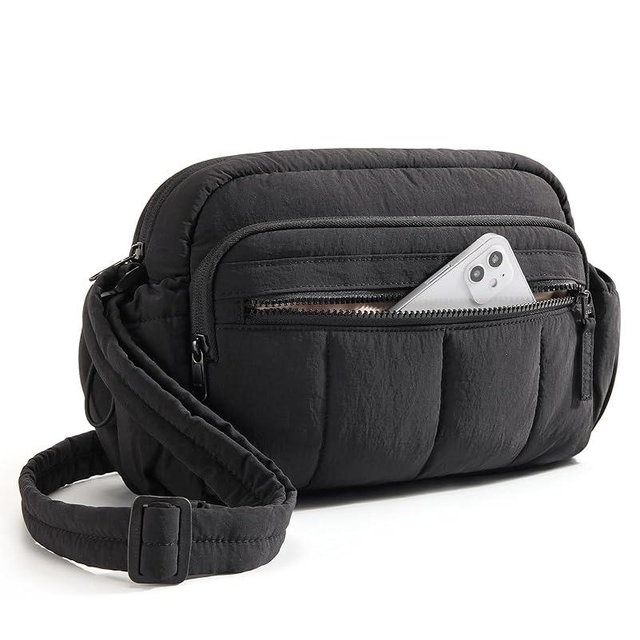 BAGSMART Anti Theft Crossbody Bags for Women Travel Purse, Medium Quilted Puffy cross body bag, Handbags Shoulder Purses, Black-medium