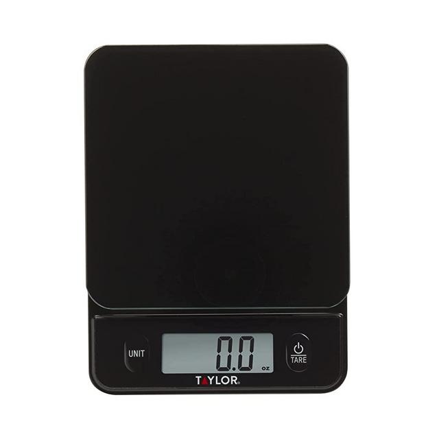 Taylor Precision Products Digital Kitchen Scale with Glass Platform and Plastic Body Weighs Up to 11 Pounds Capacity