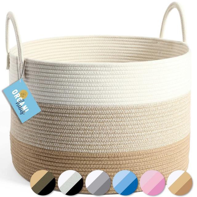 OrganiHaus Extra Large Rope Storage Basket for Organizing Blanket Storage | Woven Baskets for Storage Blanket Basket for Living Room | Boho Laundry Basket | Toy Basket for Blankets 20x13 - Honey