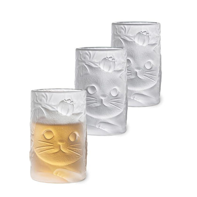 TUCHACA Cat Tea Cups (Set of 3) - 100ml Mini Glass Tumblers for Water, Juice, Tea, Espresso, Whiskey & Other Beverages - Unique Cat Cup Gift