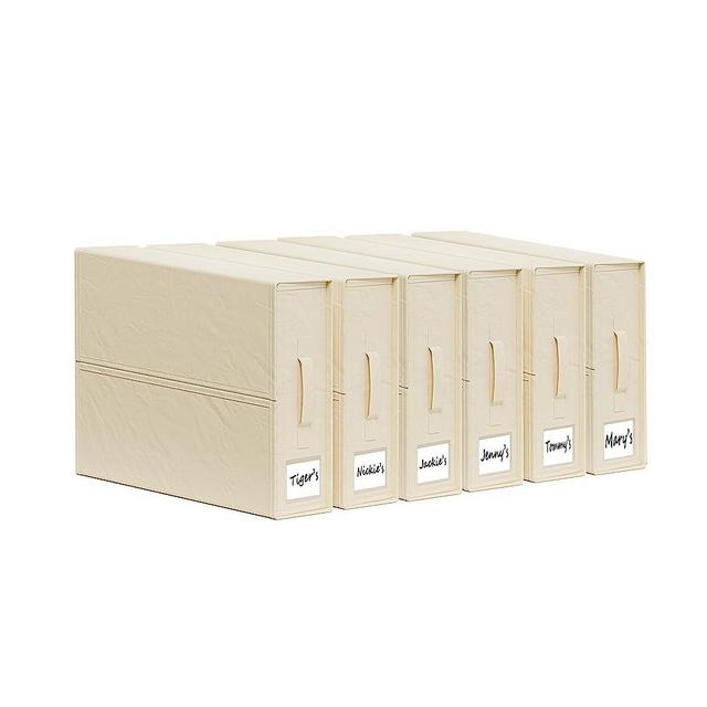 SheetCube Foldable Bed Sheet Set Organizer 6 Pack (Queen or King Size), Storage Box for Duvet Cover Set, Linen Closet Organizer for Bedding Clothes Blankets, Beige
