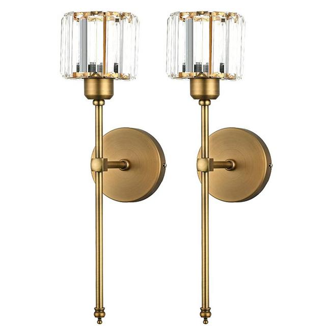 Bsmathom Wall Sconces Sets of 2, Classic Brushed Brass Sconces Wall Lighting, Hardwired Bathroom Vanity Light Fixture with Fabric Shade for Bedroom Living Room Hallway Kitchen, Gold