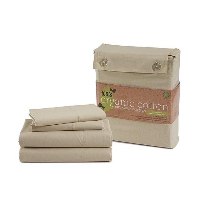 LANE LINEN 100% Organic Cotton Sheets Set, Pure Organic Cotton Long- Staple Percale Weave Ultra Soft Best- Bedding Sheets for Bed, GOTS Certified, Fits Mattress Upto 15in Deep Pocket (Queen, Taupe)