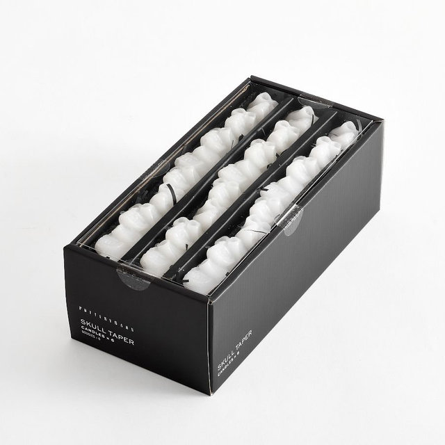 Skull Taper Candle, White, Set of 6