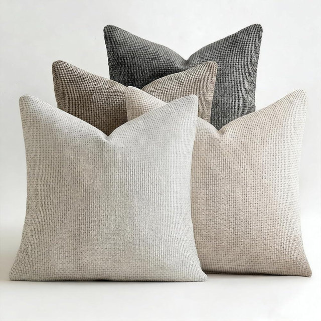 ZONYO 4 Pack Throw Pillow Covers 18x18 Inch,Neutral Soft Decorative Chenille Cushion Covers for Bedroom Sofa Living Room Modern Farmhouse Boho Spring Decor