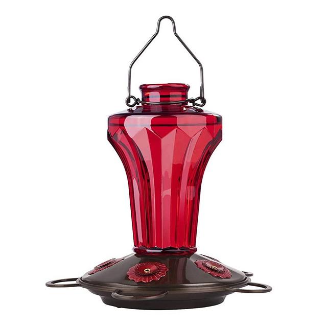 BOLITE 18018-R Hummingbird Feeder, Glass Hummingbird Feeder for Outdoors, Tower Shape Bottle, 19 Ounces, Red
