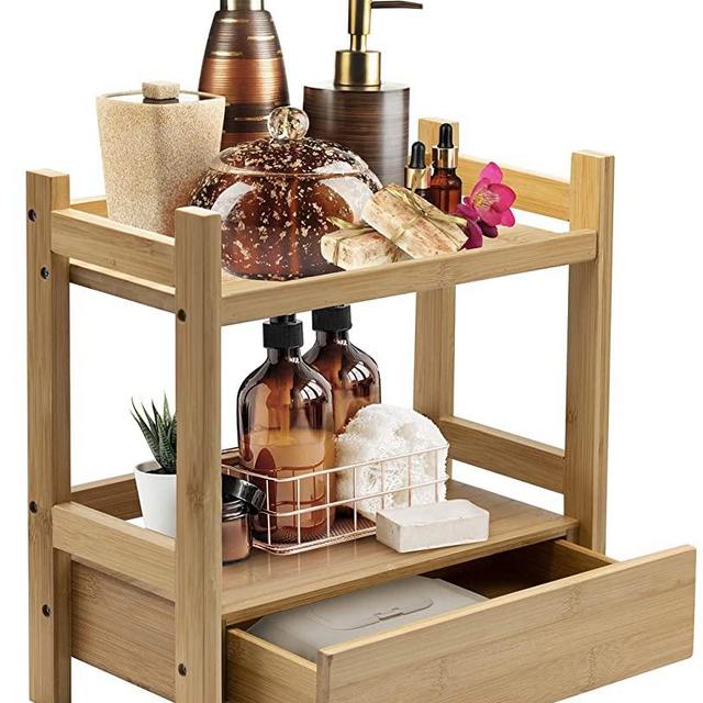 Sorbus Bamboo Makeup Organizer, Multi-Purpose Storage for Skincare, Toiletries, Desktop, Household Items, Display Stand Shelf for Bathroom Vanity Counter, Kitchen, Office (2-Tier)