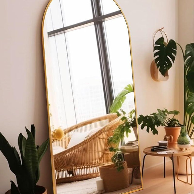 KOMCOTE Arch Mirror Full Length, Floor Length Mirror, Arched Floor Mirror, 71"x30" Wall Mirror Full Length, Oversized Floor Mirror, Bedroom Mirror Full Length, Gold Floor Mirror for Living Room.