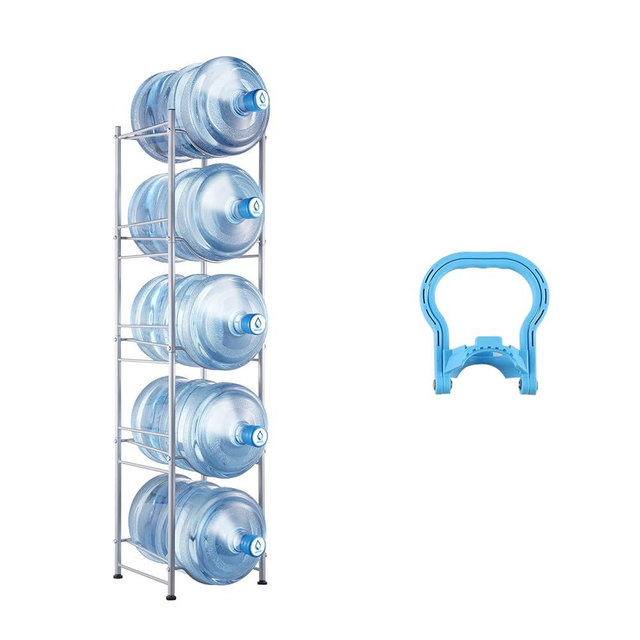VEVOR 5 Gallon Water Jug Holder, 5 Tiers Water Bottle Holder, Heavy Duty Water Bottle Rack with 5 Slots, Detachable Water Jug Stand for Kitchen, Office, Living Room- Silver
