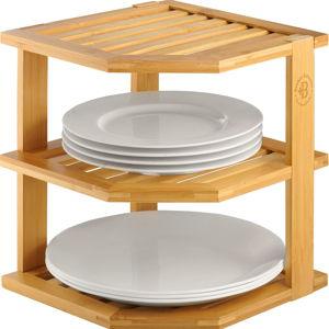 Bambüsi 3 Tier Bamboo Corner Shelf Cabinet Organizer - Kitchen Cabinet Space Saver for Plates, Dishes, Bowls, Pantry Storage - 9.5 in Tall x 10 in Deep Countertop Corner Rack | Kitchen Counter, Cabinet Space Saver, Plates, Dishes, Bowls, Bread Pantry