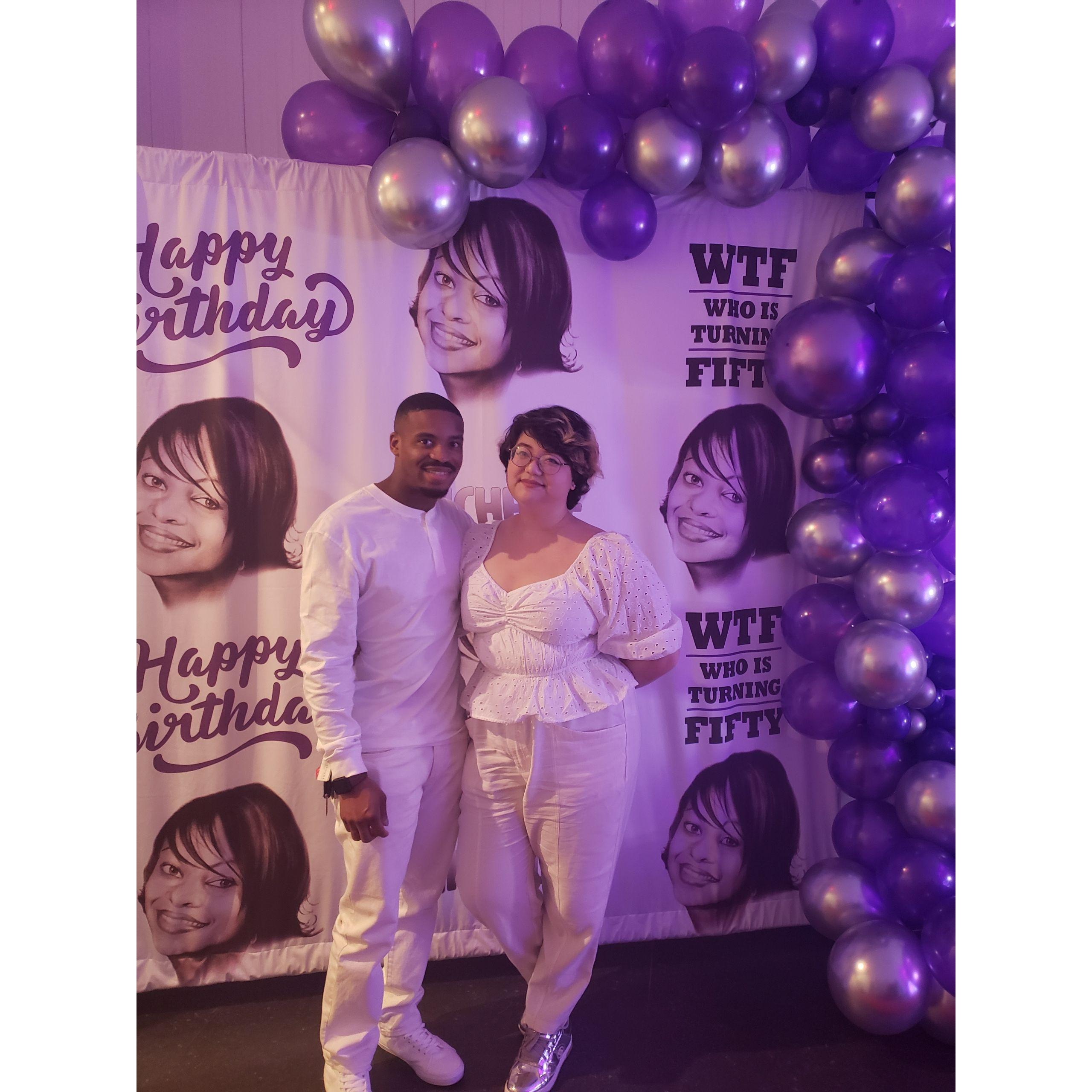 Marcus' mom had a big birthday white party for her 50th