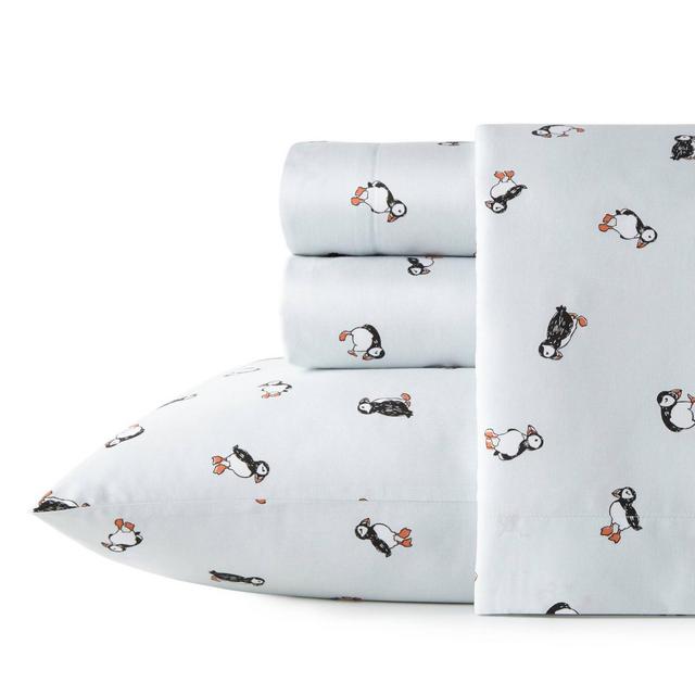 Queen Printed Pattern Percale Cotton Sheet Set Puffin Paradise - Poppy & Fritz