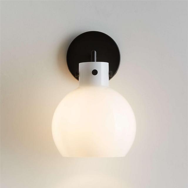 Dakota Black Sconce Light with Small Milk White Glass Globe