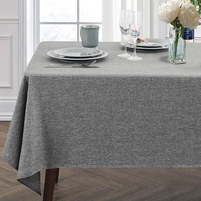 JUCFHY Rectangle Table Cloth, Linen Farmhouse Tablecloth Heavy Duty Fabric,Stain-Proof,Water Resistant Washable Table Cloths,Decorative Oblong Table Cover for Kitchen and Holiday(60x84 Inch,Charcoal)