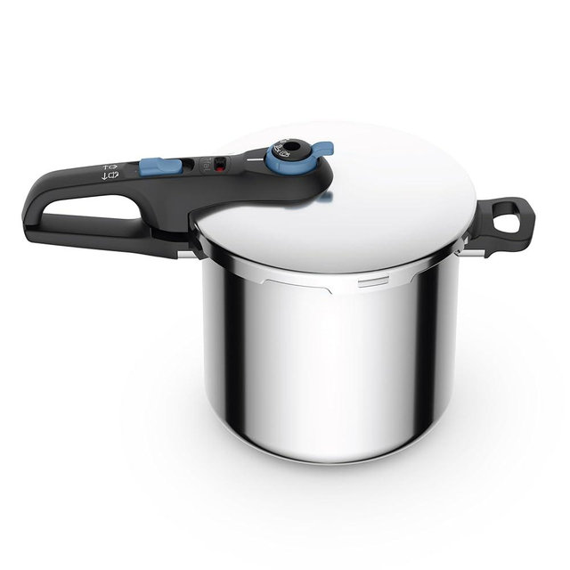 T-fal Trendy Stainless Steel Pressure Cooker, 8.5 Quart, Induction, Secure Locking Mechanism, Easy and safe Opening, Compatible with all cookstops, Kitchen Cookware, Dishwasher Safe, Grey