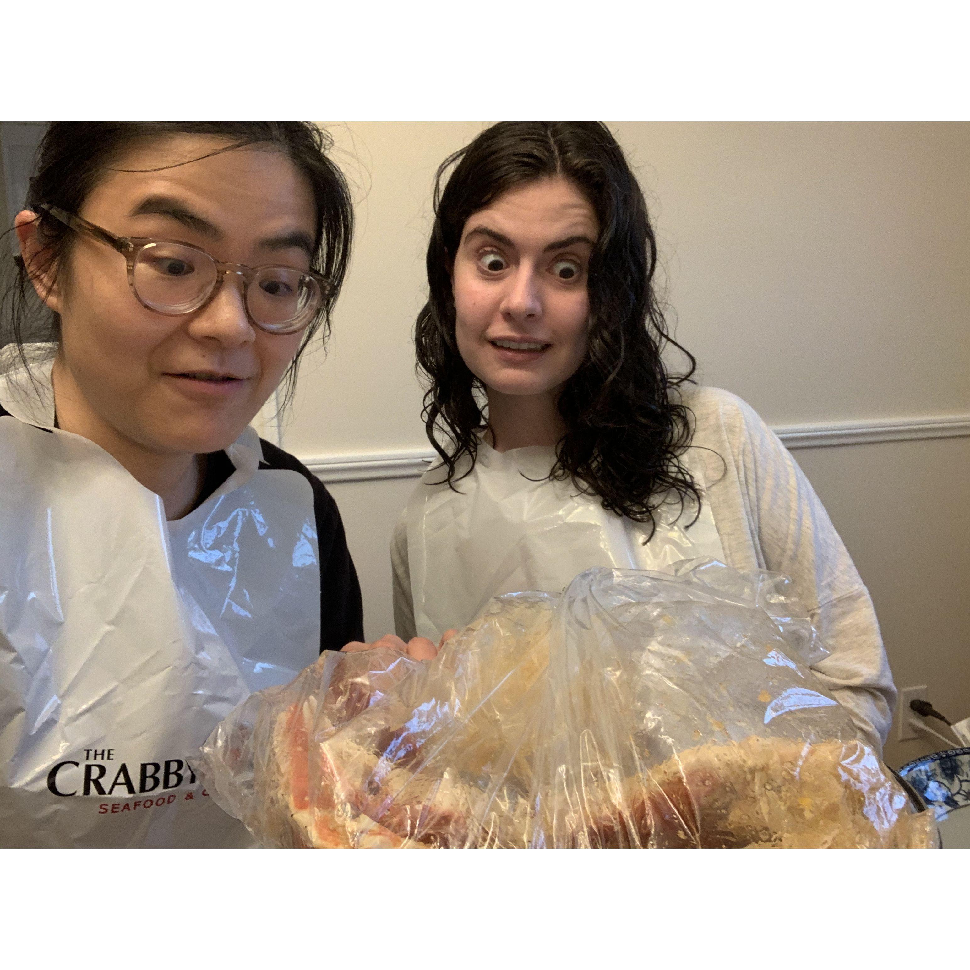 First time having crab boil together. What a surprise!