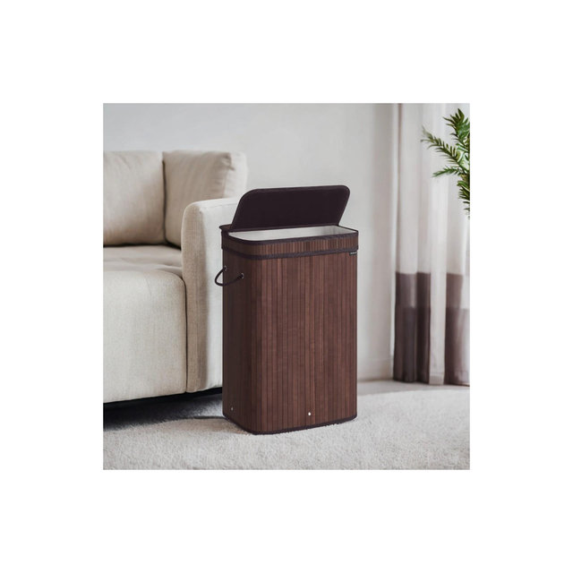 19-Gallons Laundry Hamper with Lid, Bamboo Laundry Basket, Removable Machine Washable Laundry Basket Chestnut Brown